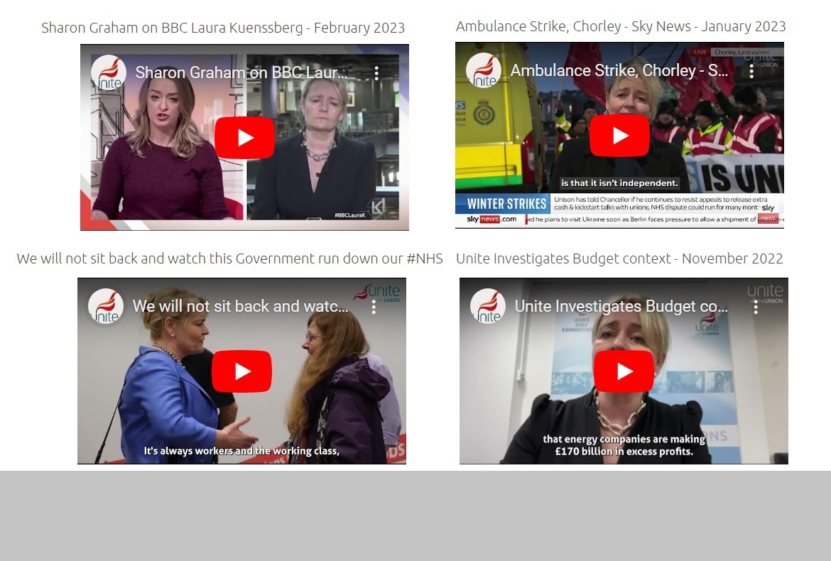 Sharon Graham video updates - multiple shots