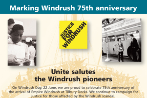 Unite salutes the Windrush pioneers