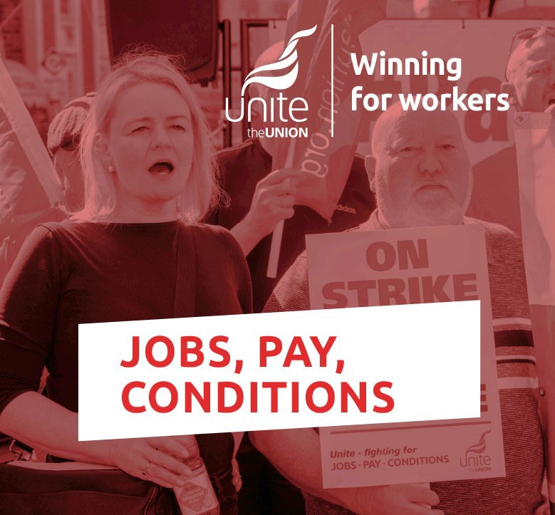 Fighting for jobs pay and conditions - August 23 ident