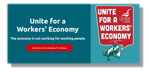 Unite for a |Workers' Economy banner
